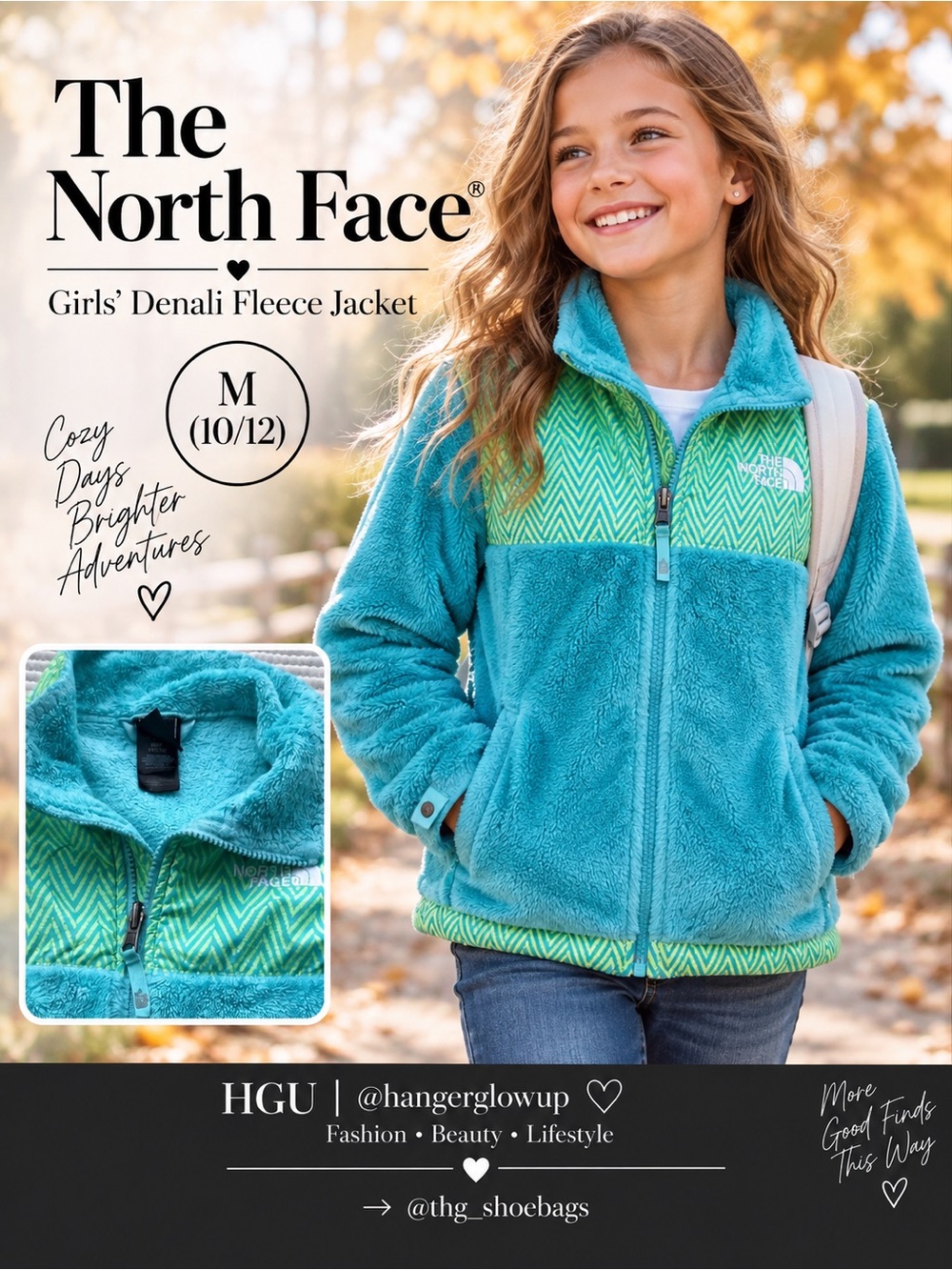 The North Face Girls Denali Fleece Jacket Teal Chevron M 10/12 Full Zip